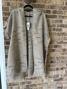 NWT Gift for Mom Max Studio Striped Knit Kimono / Ruana with Fringe